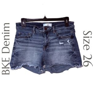 BKE Denim - Payton Distressed Cutoff Shorts Dark Wash - Raw Hem - Size 26